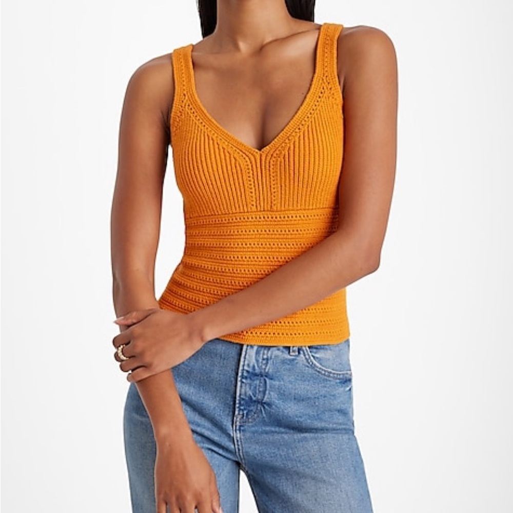 Express Orange Ribbed Sleeveless Tank Top
